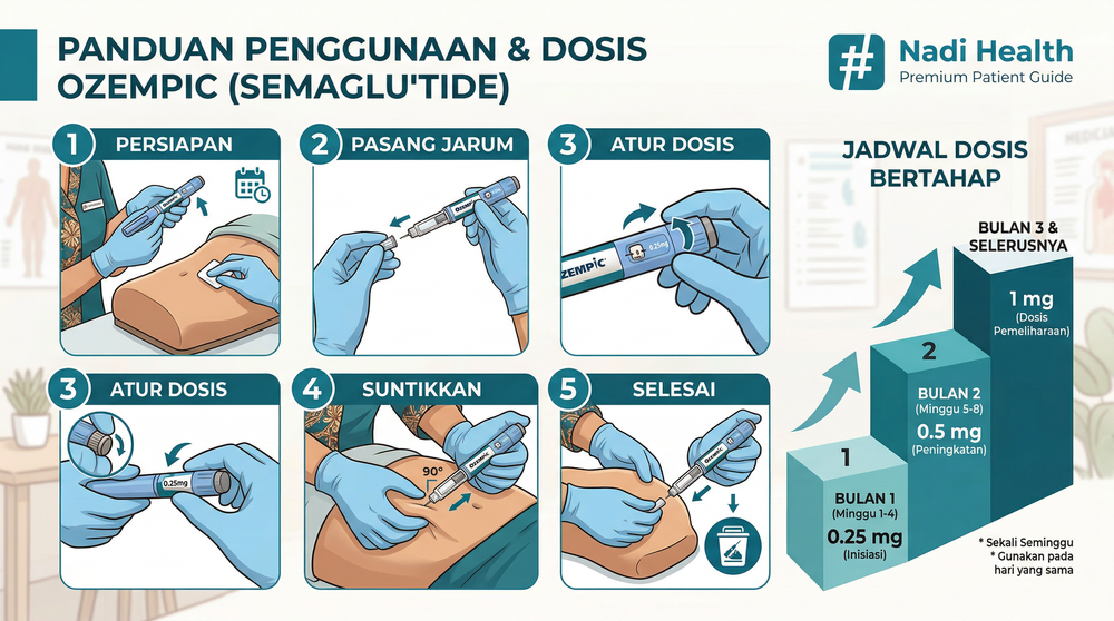 Panduan dosis dan cara pakai Ozempic — jadwal titrasi 0.25mg hingga 1mg dan teknik suntik subkutan