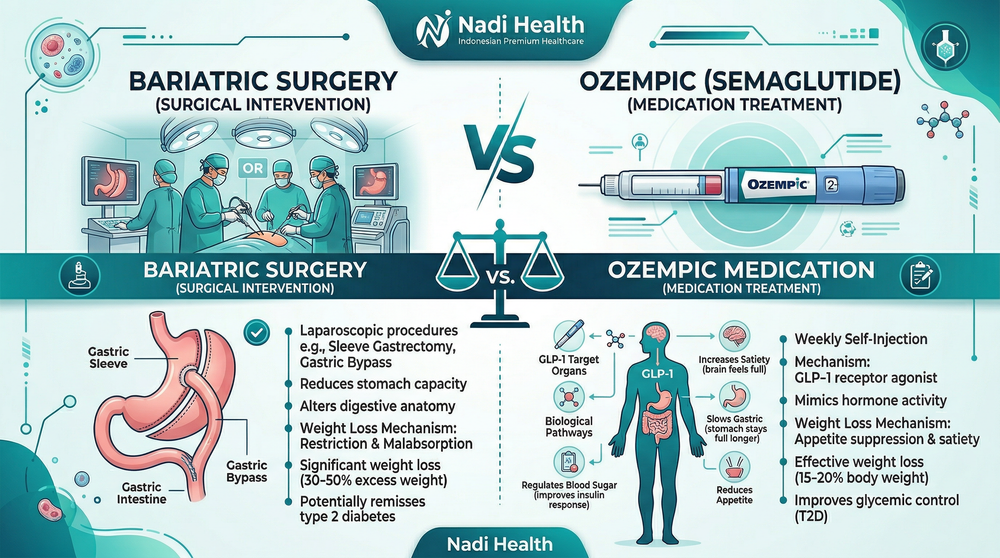 Perbandingan operasi bariatrik vs Ozempic semaglutide untuk obesitas — efektivitas biaya dan risiko di Indonesia